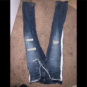 Biker skinny jeans with white strip